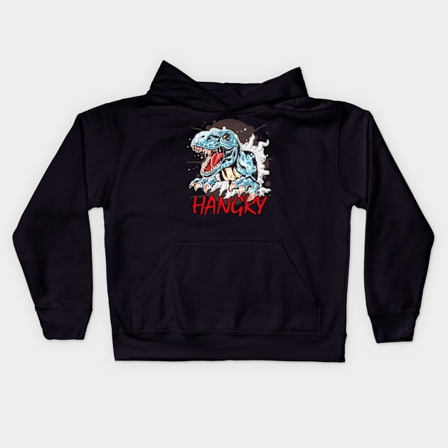 Funny Hangry Dinosaur Kids Hoodie by akkadesigns